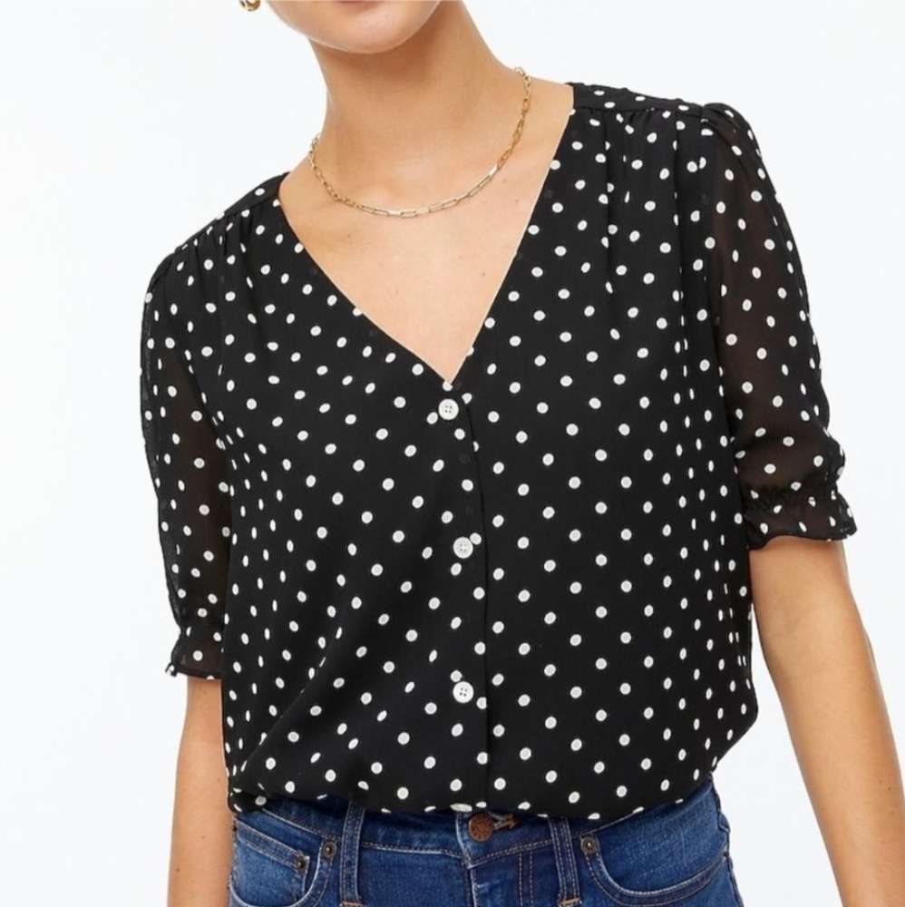 J. Celrew Puff Sleeve Polka Button Up Blouse- Black and White *size S*